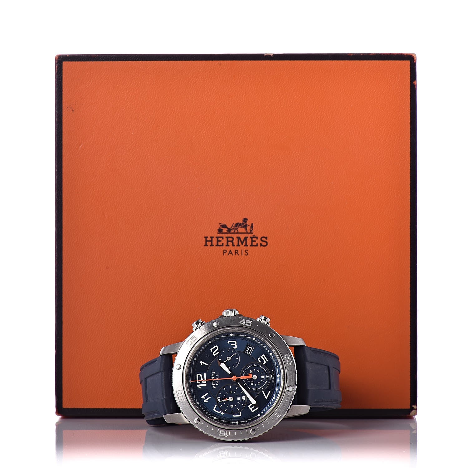 Hermes Stainless Steel Rubber 41mm Clipper Chronograph Quartz Watch Blue 8 of 8