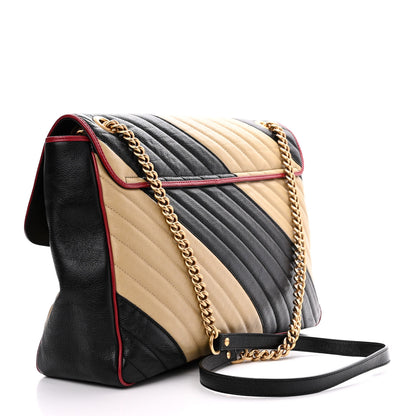 Gucci Azalea Calfskin Matelasse Diagonal Patchwork Large Torchon GG Marmont Shoulder Bag Black Beige Romantic Cerise 3 of 10