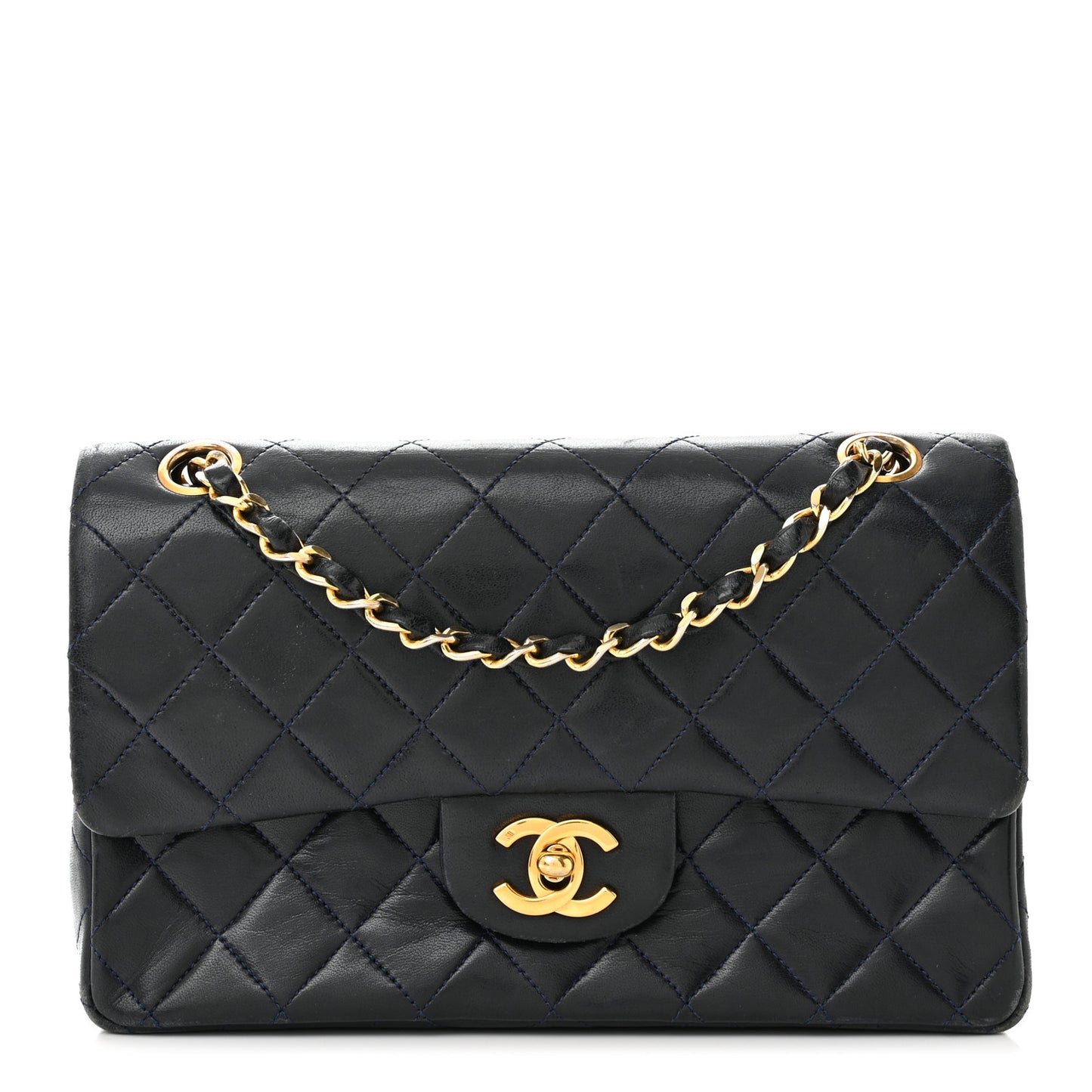 Lambskin Quilted Small Double Flap Navy
