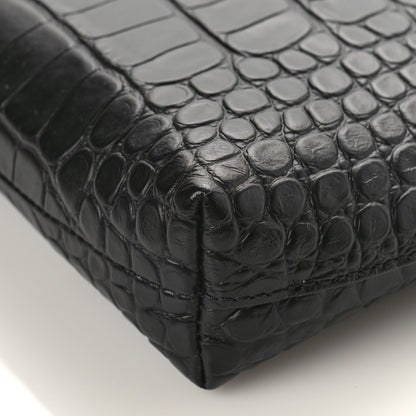Balenciaga Semi Matte Calfskin Logo Crocodile Embossed Cash Gusseted Pouch Black White 8 of 8