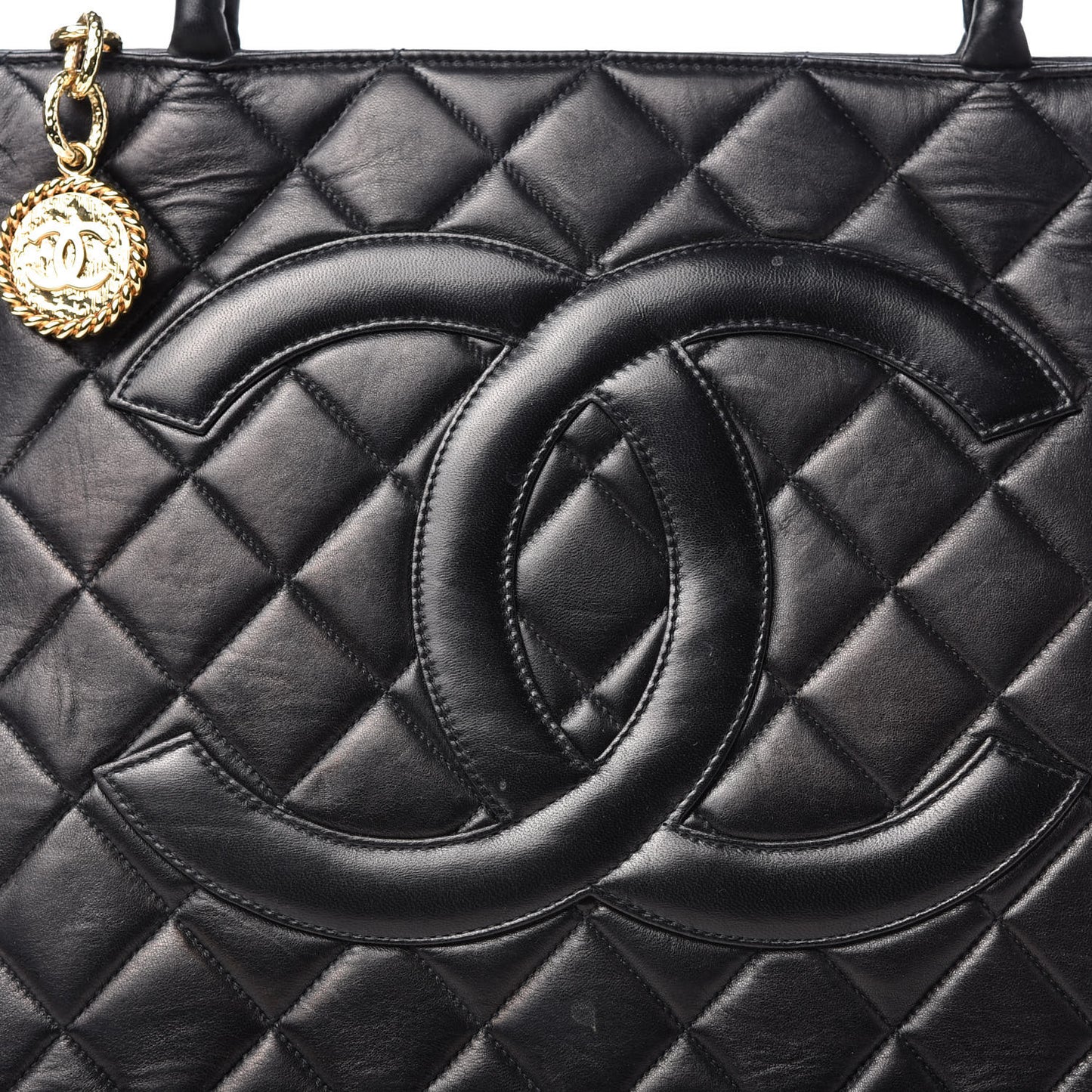 Lambskin Quilted Medallion Tote Black