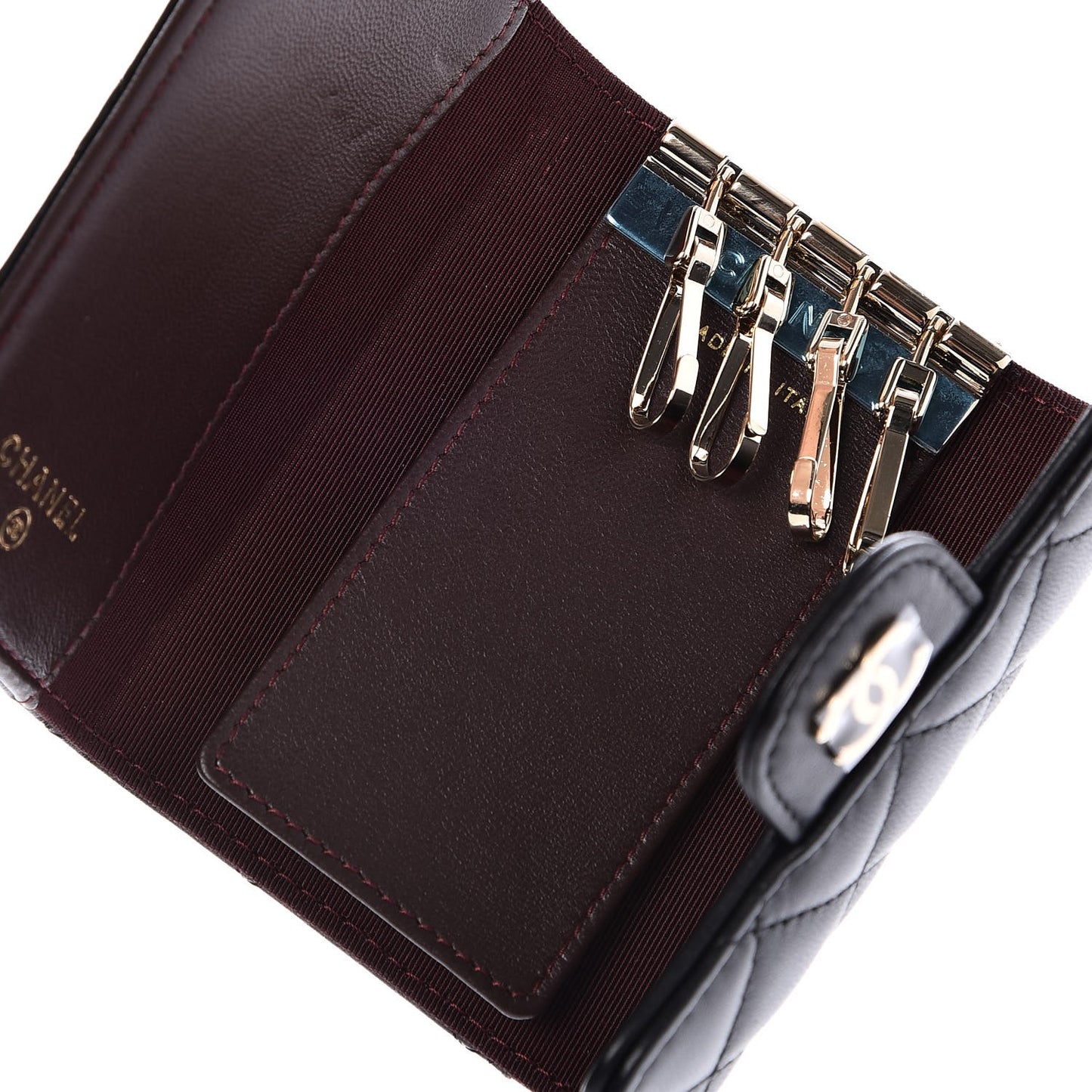 Lambskin Quilted 4 Key Holder Black
