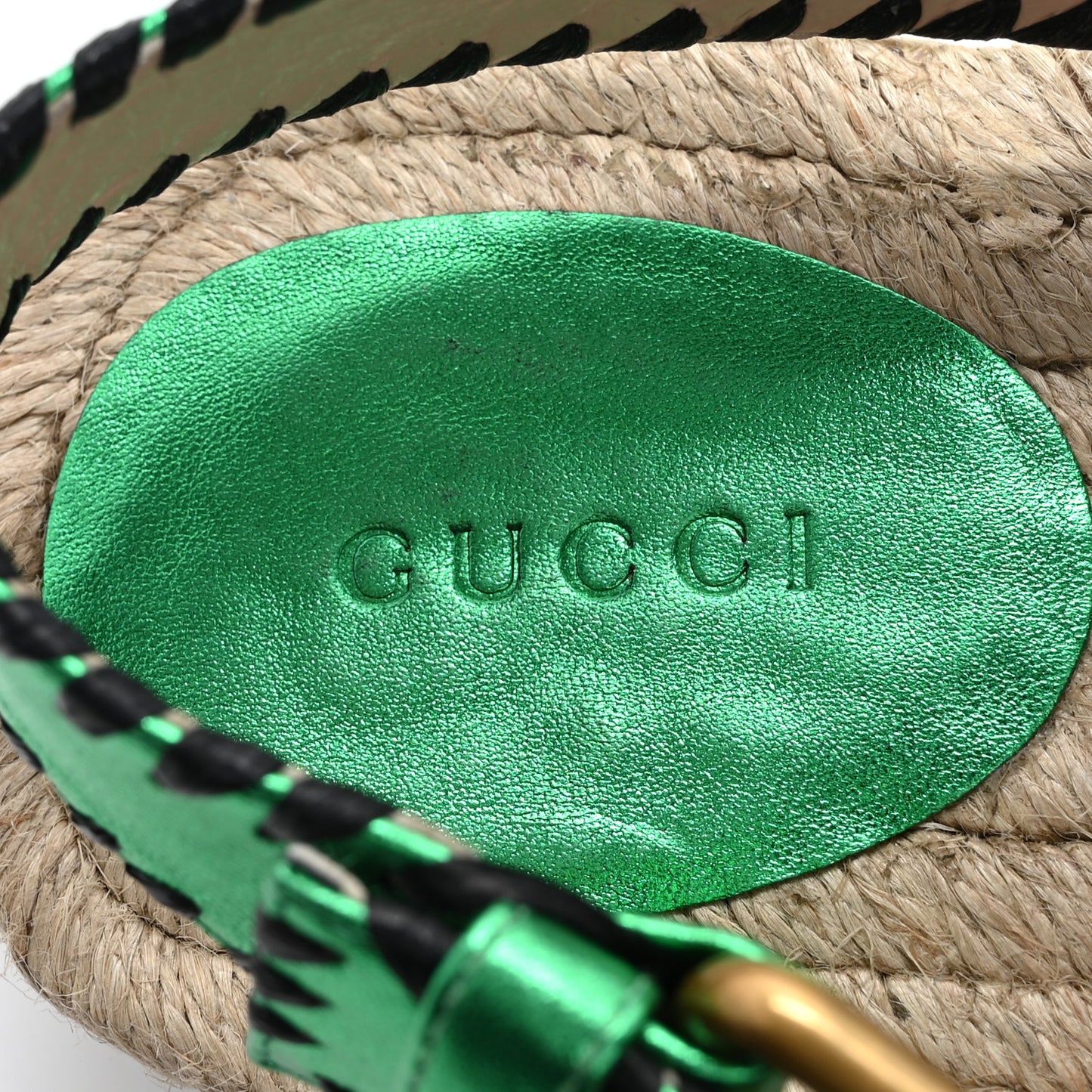Metallic Nappa Embroidered Double G Espadrille Slingback Sandals 35 Green