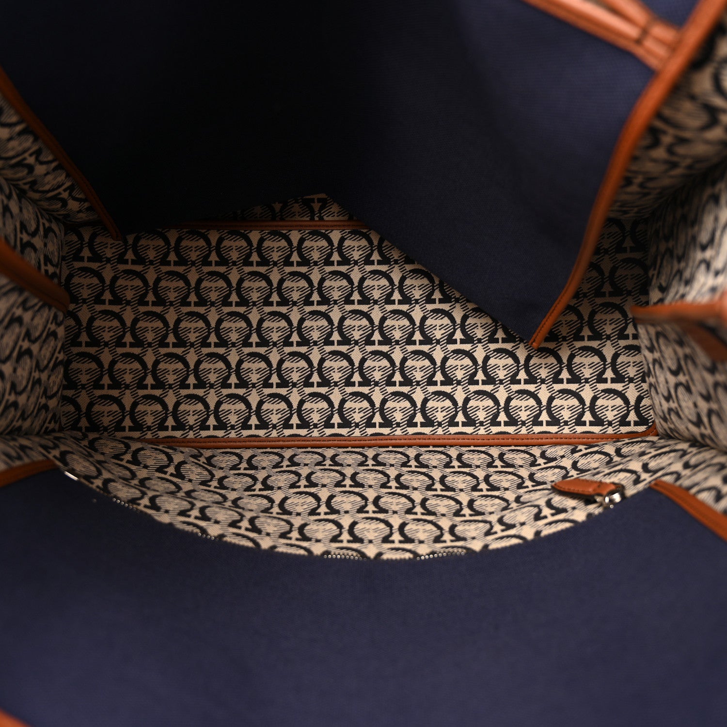 Salvatore Ferragamo Canvas 1927 Signature Tote Navy Brown 5 of 12