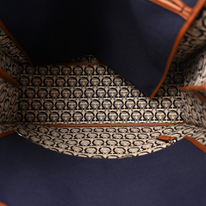 Salvatore Ferragamo Canvas 1927 Signature Tote Navy Brown 5 of 12