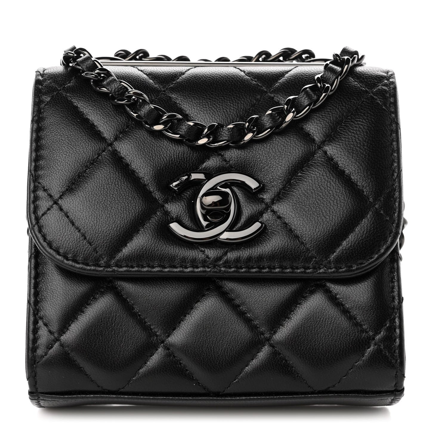 Lambskin Quilted Mini Trendy CC Chain Wallet So Black