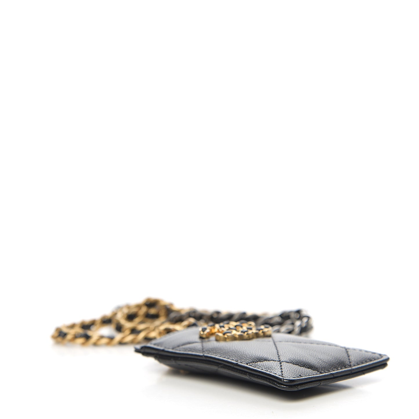 Goatskin Quilted 19 Card Holder On Chain Black