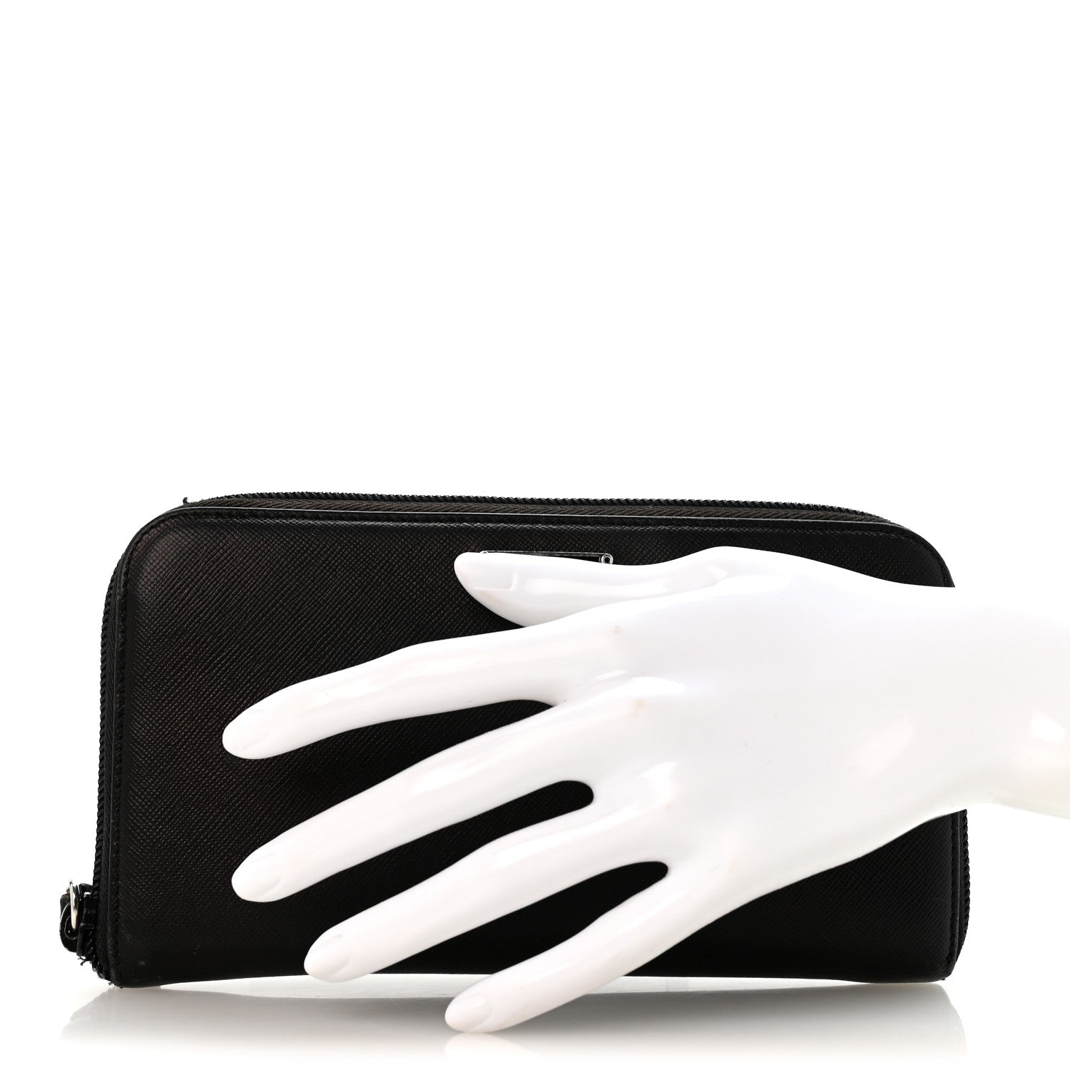 Prada Saffiano Triangle Zip Around Wallet Black 2 of 12