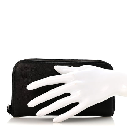 Prada Saffiano Triangle Zip Around Wallet Black 2 of 12