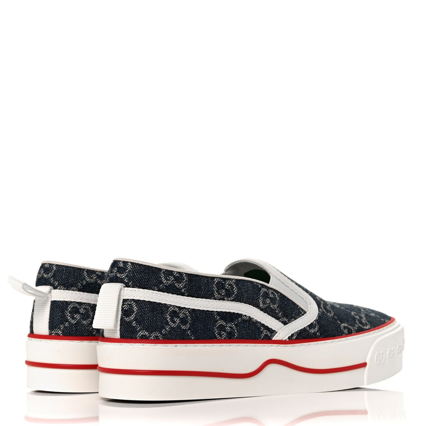 New Denim GG Monogram Womens 1977 Tennis Slip On 30mm Sneakers 38.5 Blue Tea Mystic White