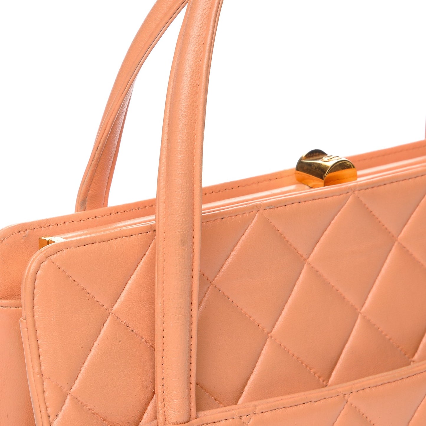Lambskin Quilted Top Handle Bag Coral Pink