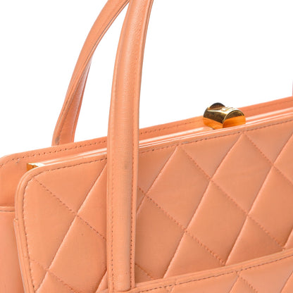 Chanel Lambskin Quilted Top Handle Bag Coral Pink 6 of 10