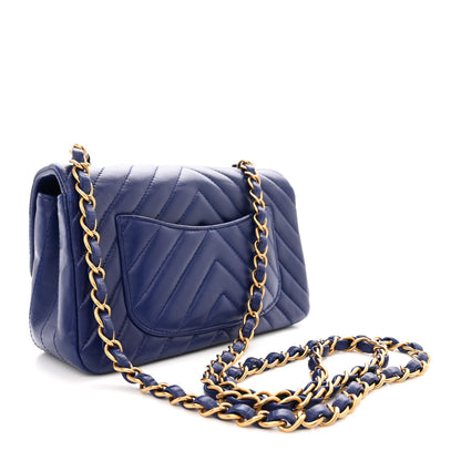 Chanel Lambskin Chevron Quilted Mini Rectangular Flap Dark Blue 3 of 14