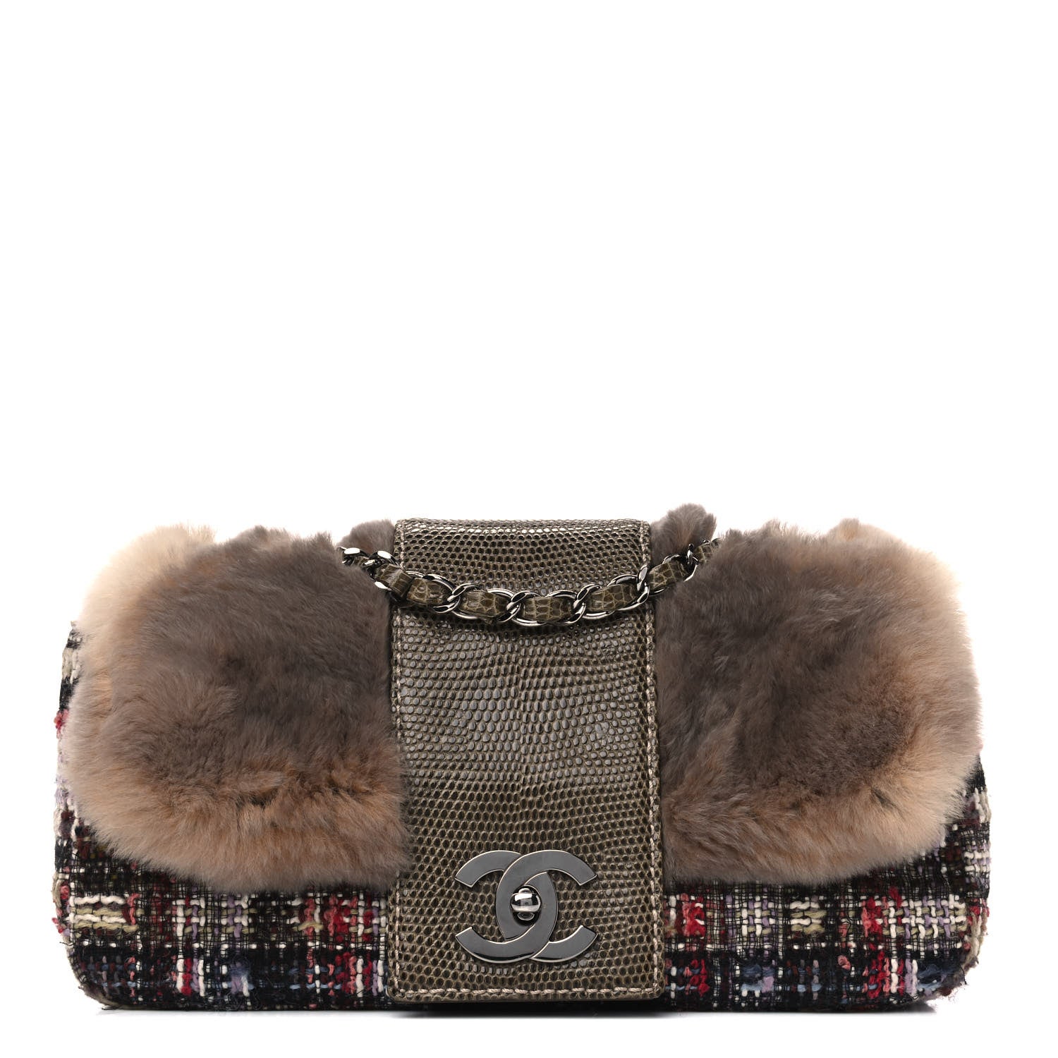 Chanel Rabbit Fur Tweed Lizard Small Fantasy Flap Multicolor 775561 ...