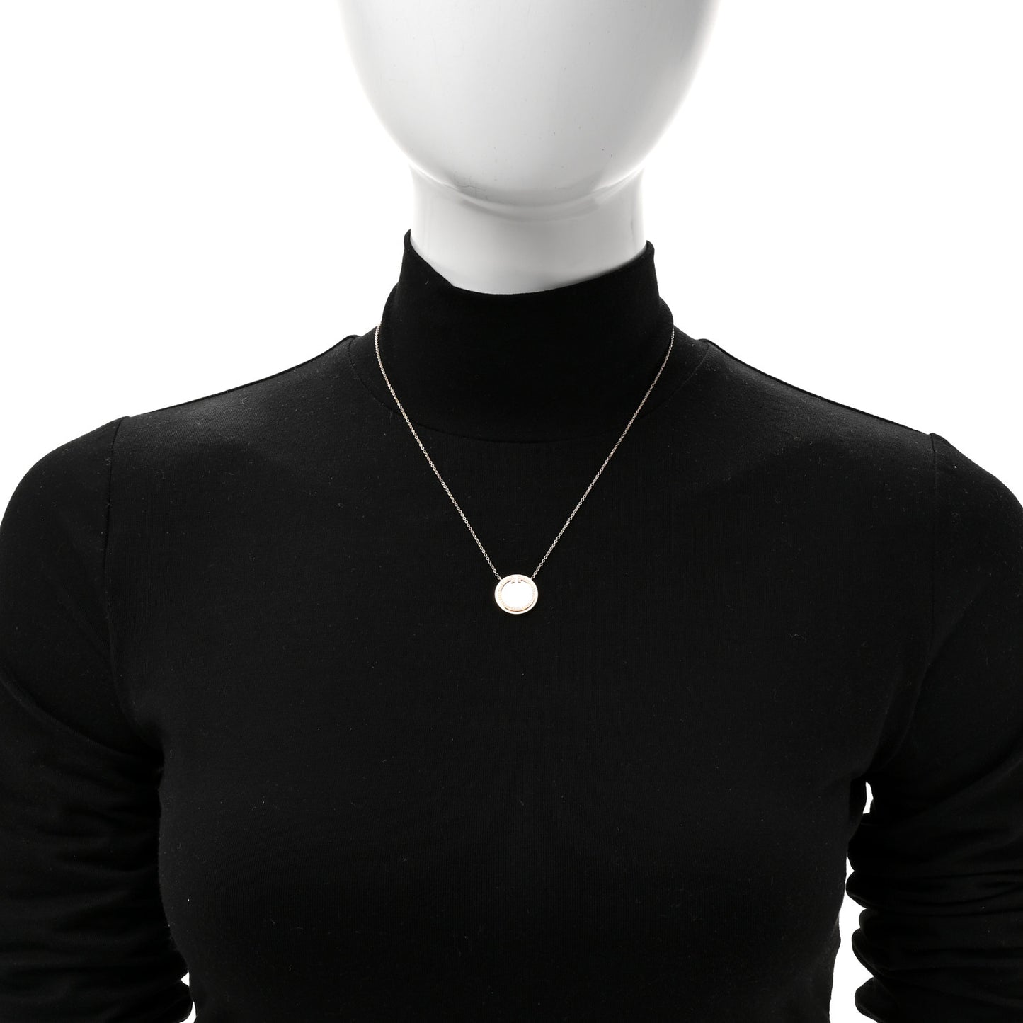 18K Rose Gold Diamond Mother of Pearl T Circle Pendant Necklace