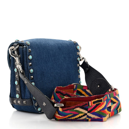 Valentino Garavani Denim Guitar Strap Rockstud Rolling Shoulder Flap Messenger Bag 4 of 21