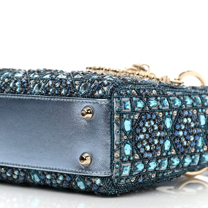 Christian Dior Metallic Calfskin Satin Celestial Bead Embroidery Cannage Mini Lady Dior Blue 9 of 9
