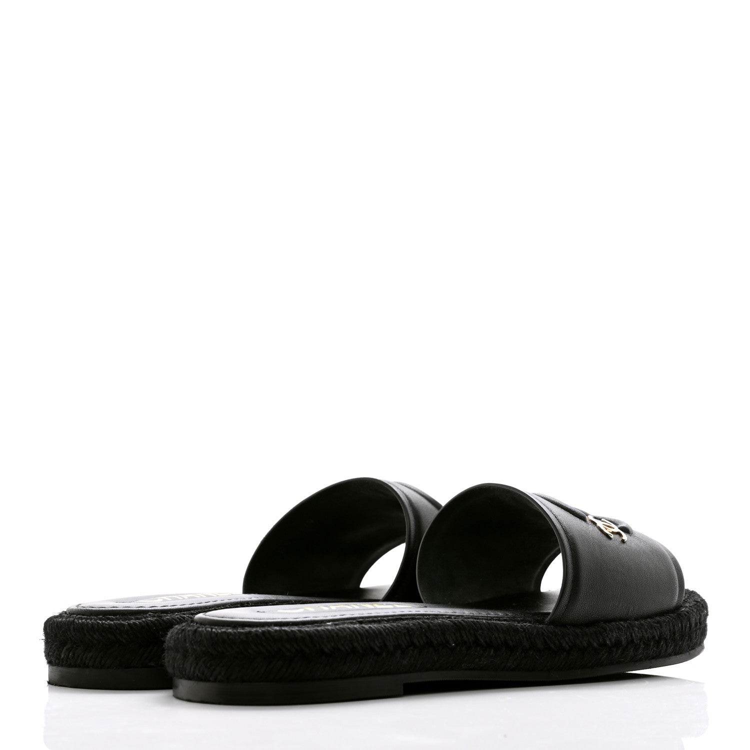 FASHIONPHILE Lambskin Espadrille Mule Sandals 37 Black 4 of 9
