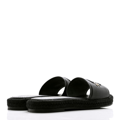 FASHIONPHILE Lambskin Espadrille Mule Sandals 37 Black 4 of 9