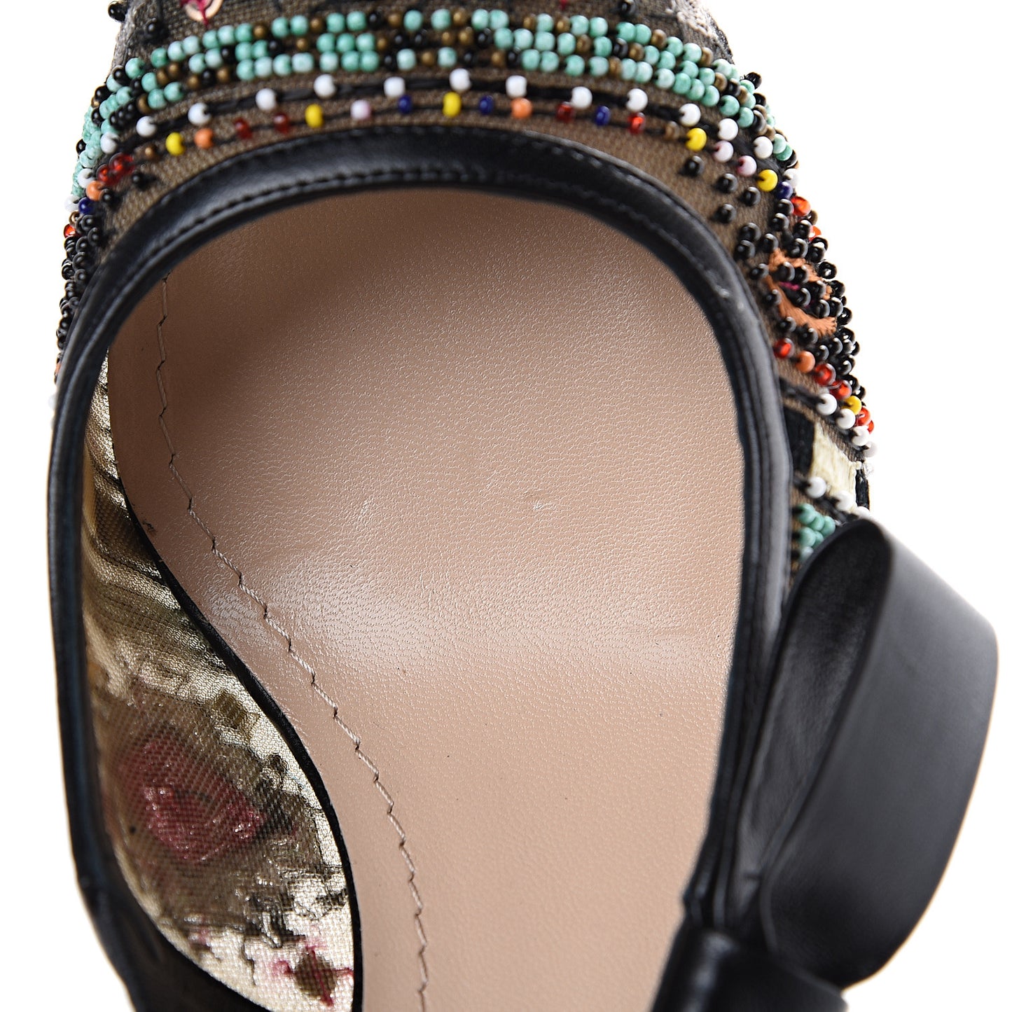 Embroidered Calfskin Beaded Sweet D Sling-Back Pumps 39 Black Turquoise