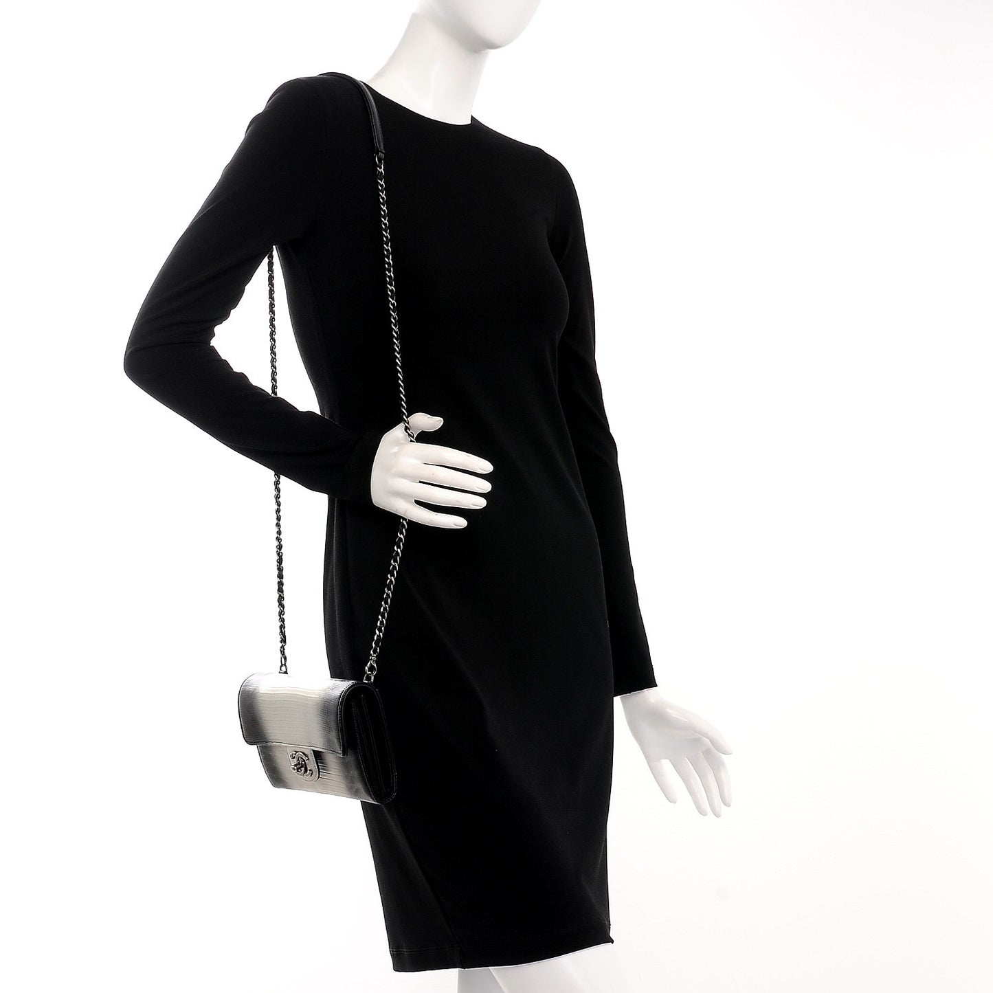 Iridescent Lizard Ombre Clutch with Removable Chain Silver