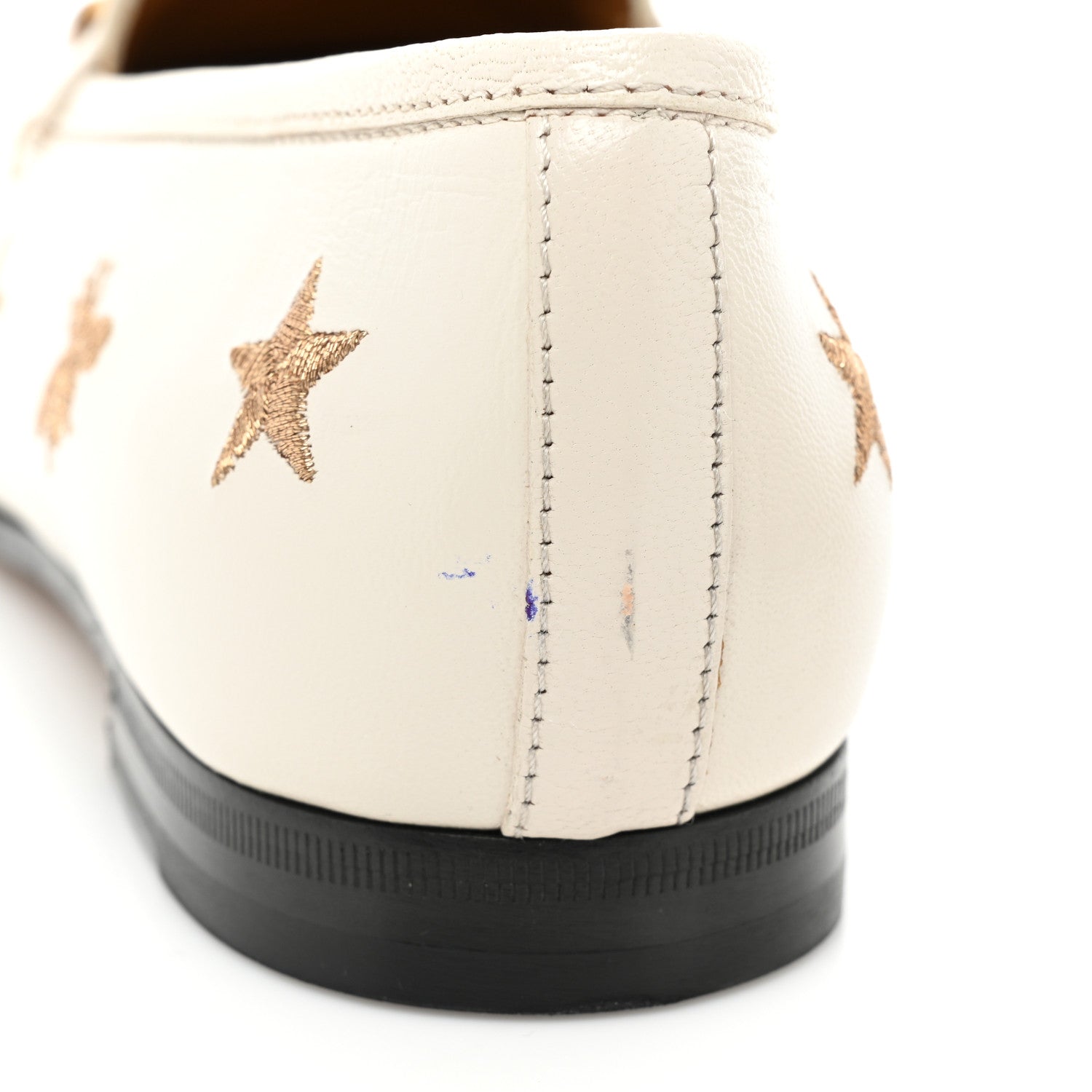 Gucci Goatskin Bee Star Embroidered Womens Jordaan Loafers 40 Mystic White 9 of 12