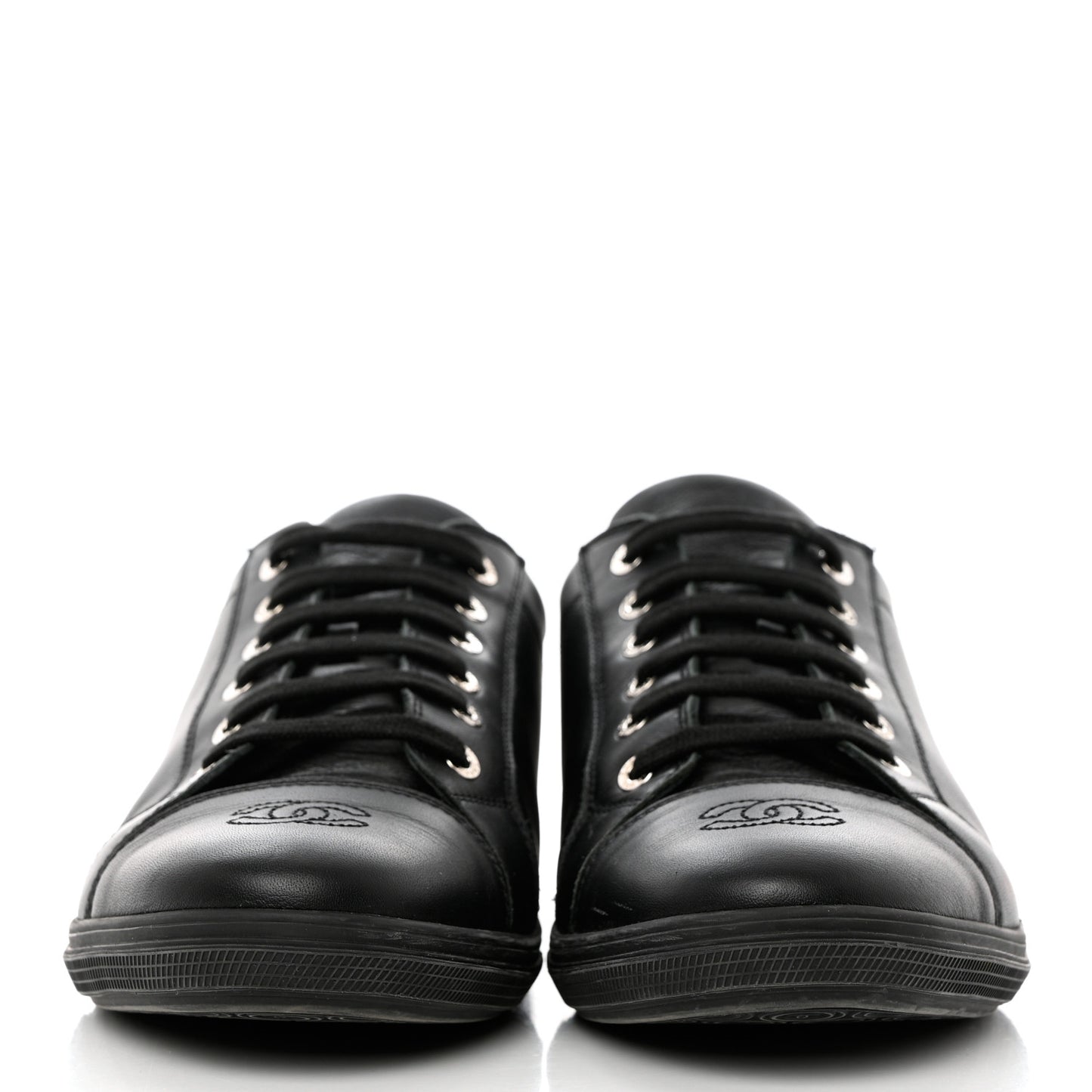 Calfskin Mens CC Cap Toe Sneakers 40 Black