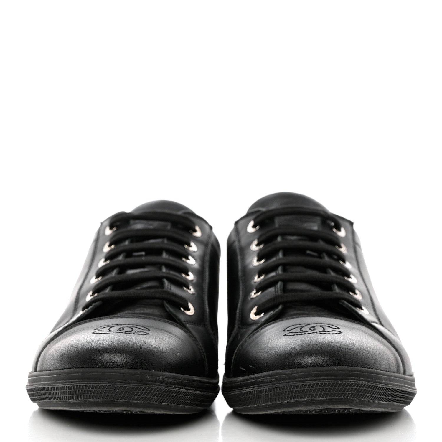 Chanel Calfskin Mens CC Cap Toe Sneakers 40 Black 2 of 12