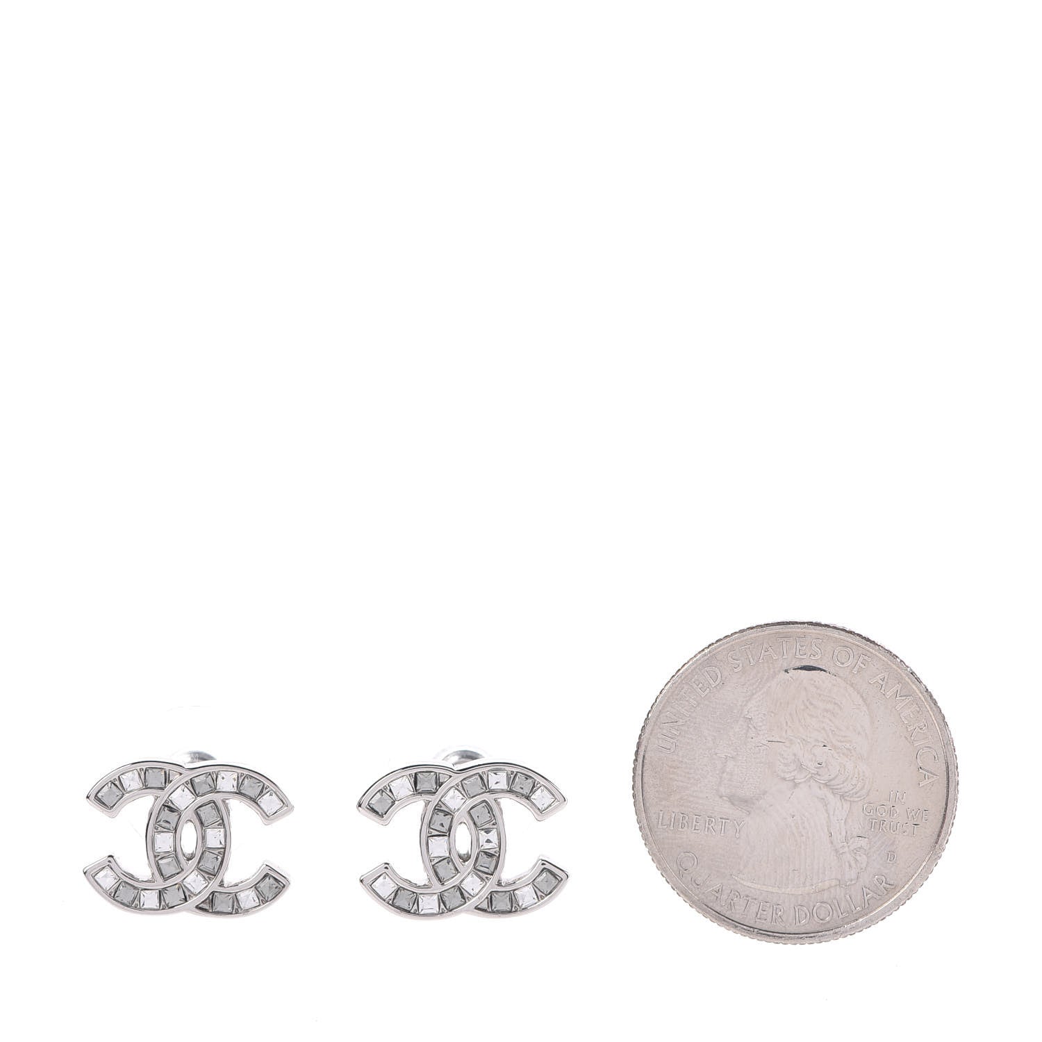 Chanel Crystal Timeless CC Earrings Silver 2 of 5