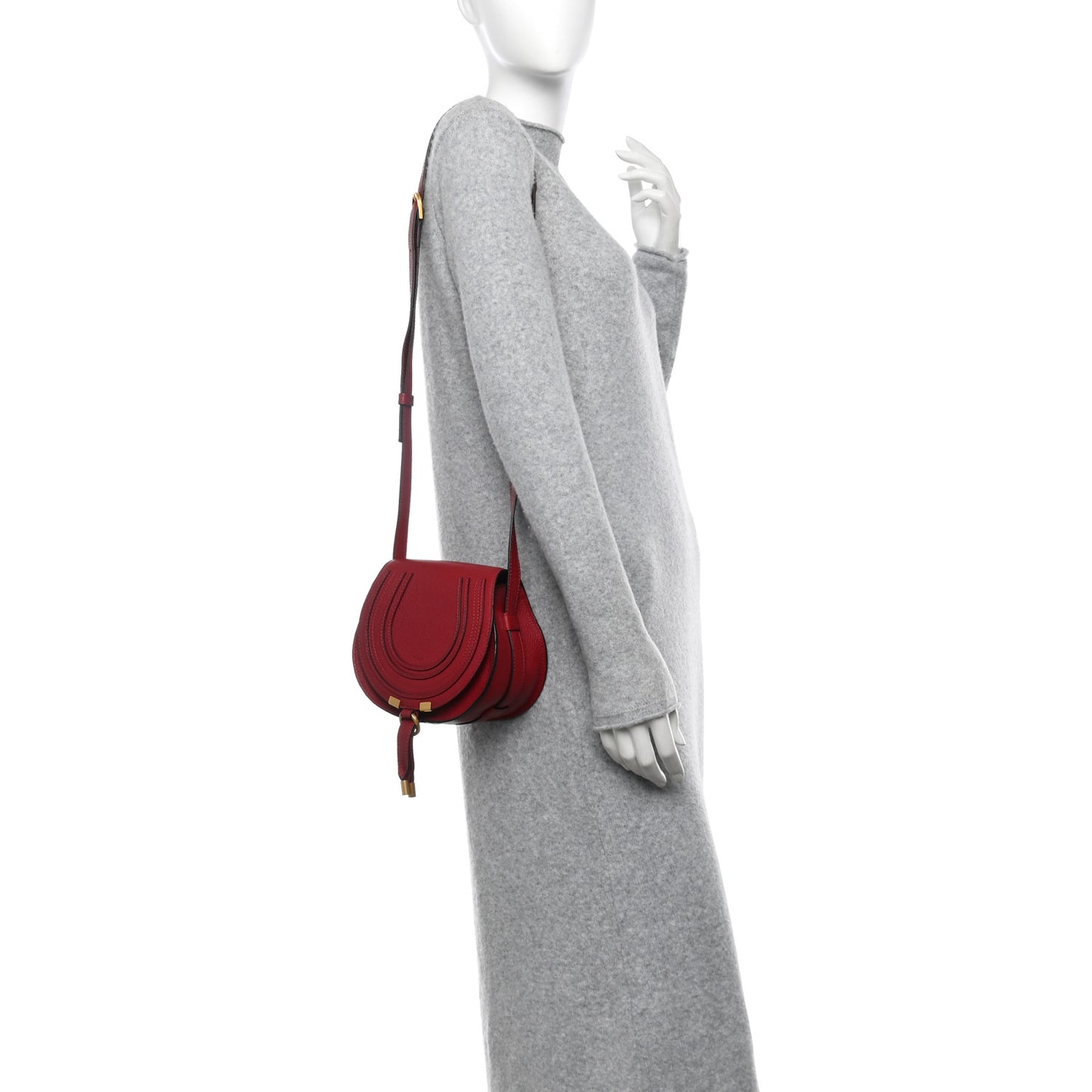 Grained Calfskin Small Marcie Saddle Bag Red