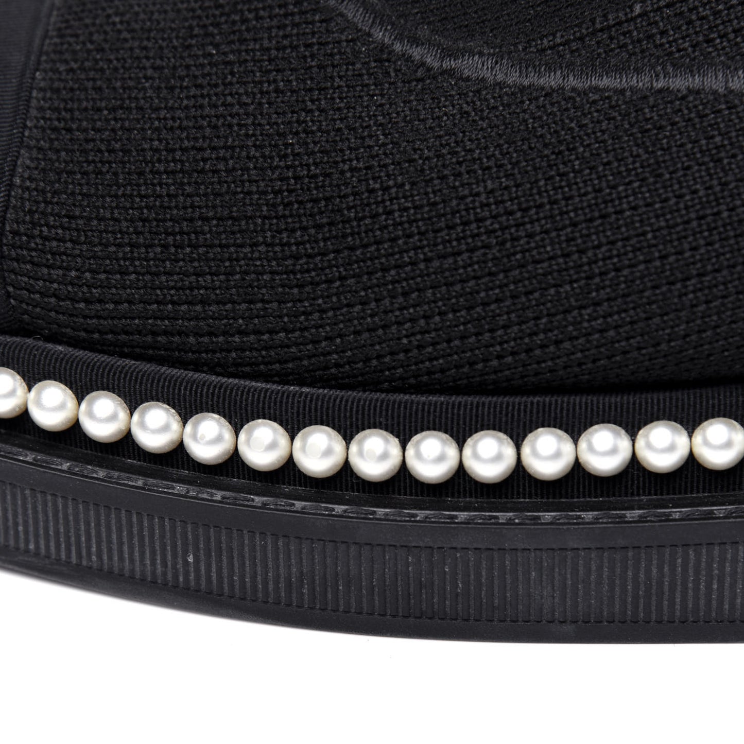 Stretch Fabric Grosgrain Pearl Cap Toe CC Moccasin Loafers 39 Black