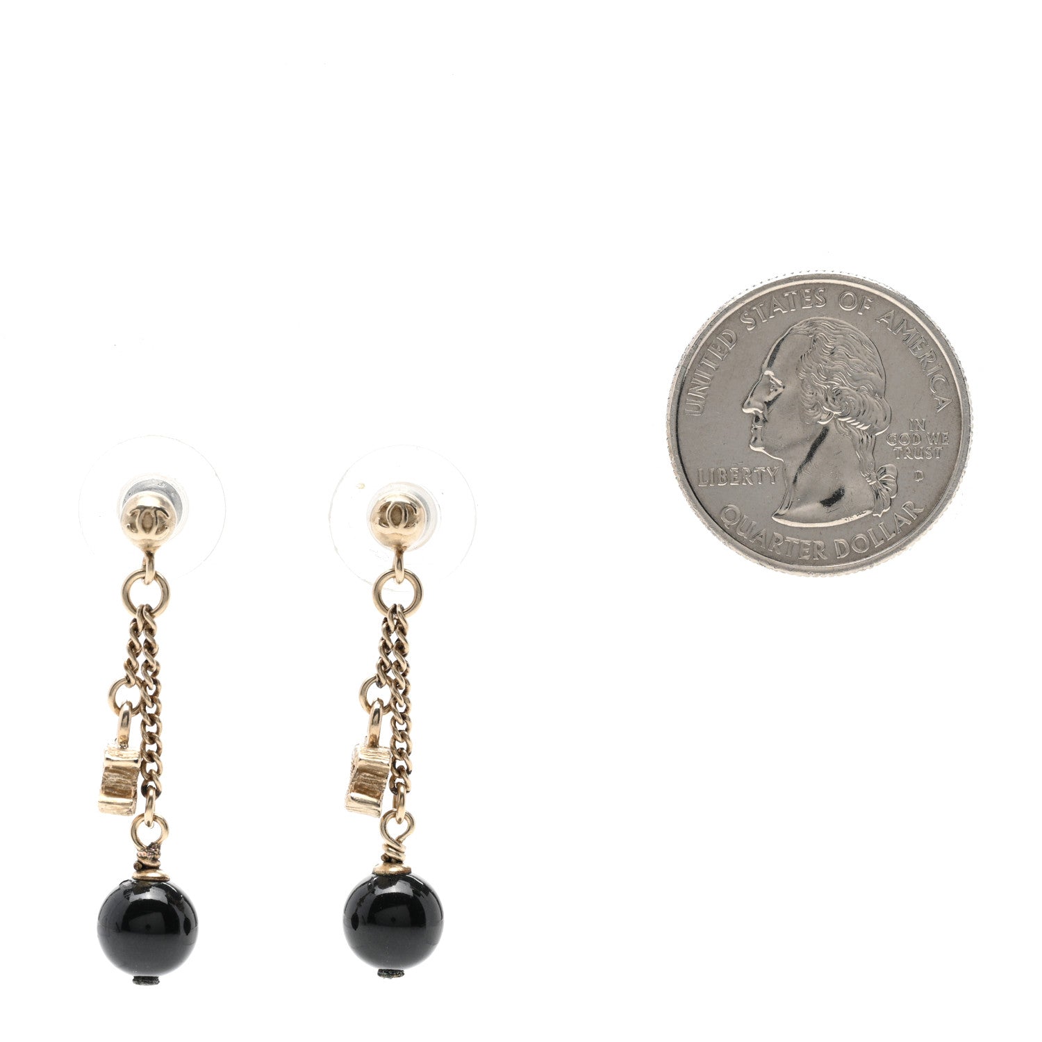 Chanel Resin CC Bead Drop Earrings Gold Black 2 of 5