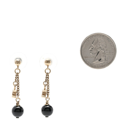 Chanel Resin CC Bead Drop Earrings Gold Black 2 of 5