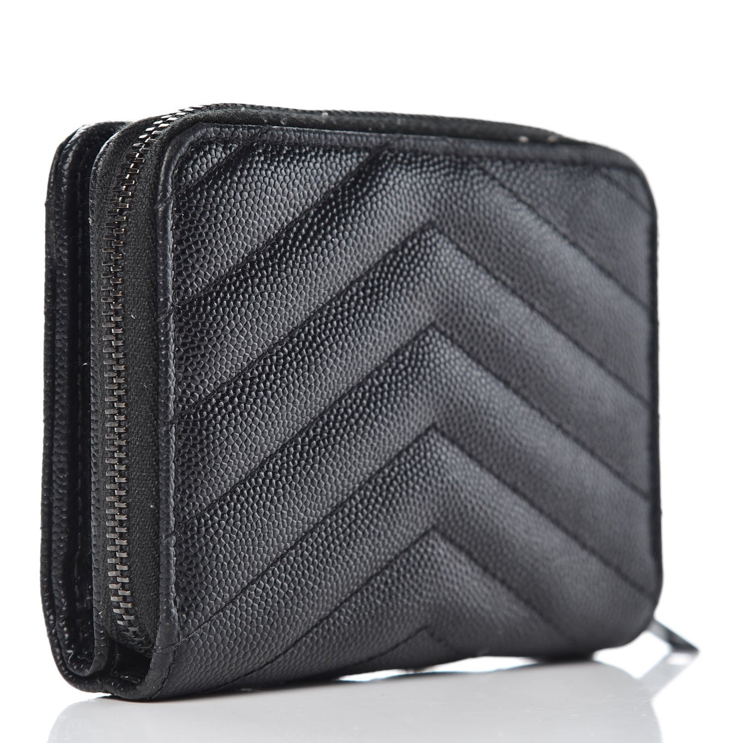 Grain De Poudre Matelasse Chevron Monogram Compact Zip Around Wallet Black