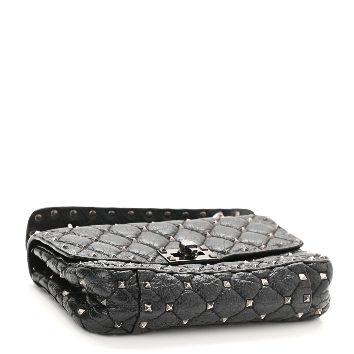 Craquele Nappa Small Rockstud Spike Shoulder Bag Black
