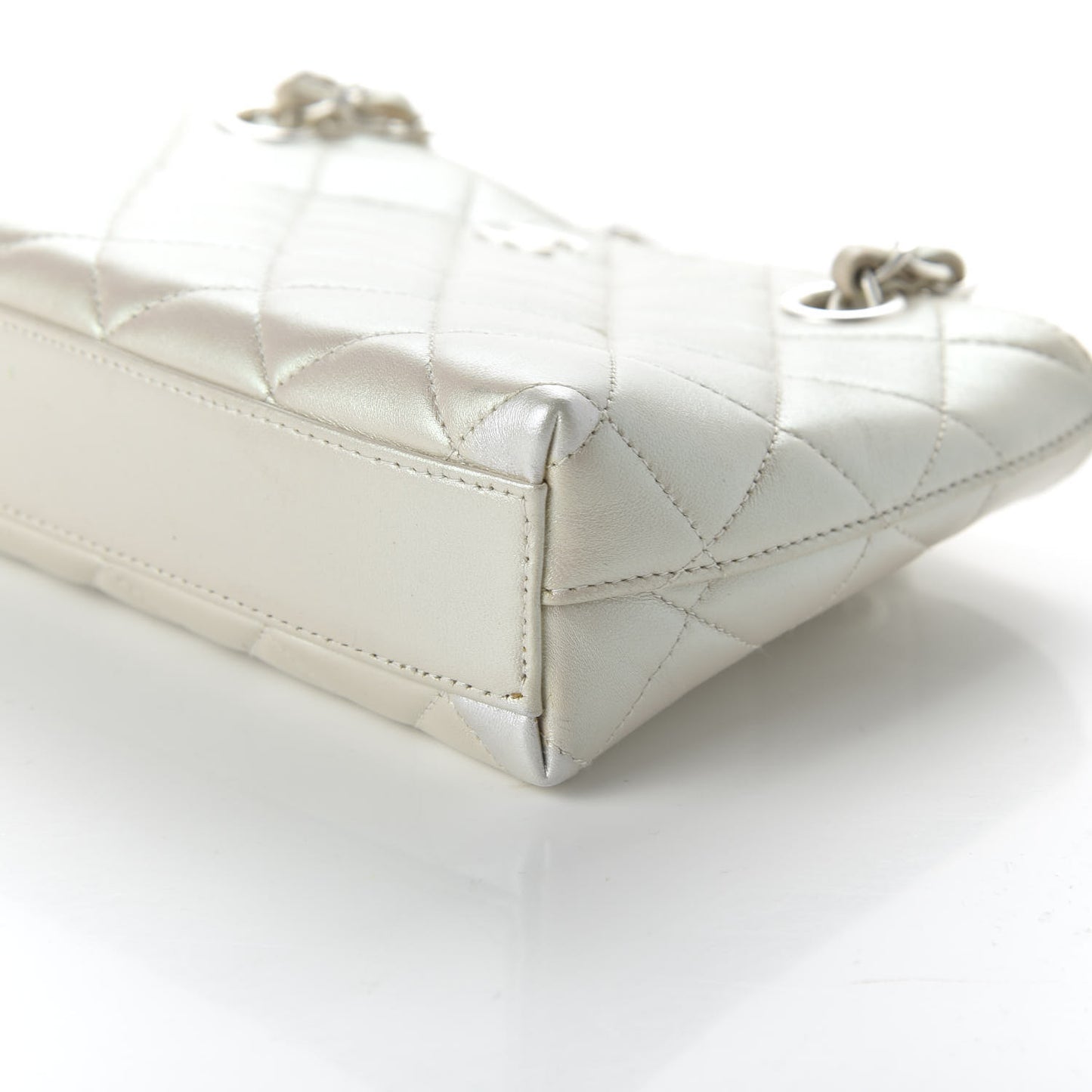 Iridescent Lambskin Quilted Pochette White