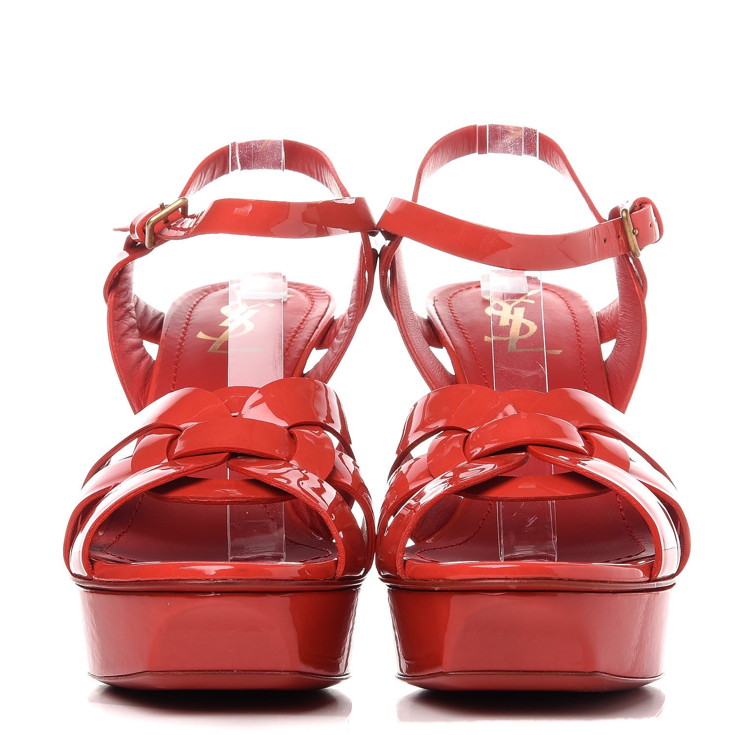 Saint Laurent Vitello Vernice Soft Tribute 75 Platform Sandals 39.5 Lobster 2 of 9