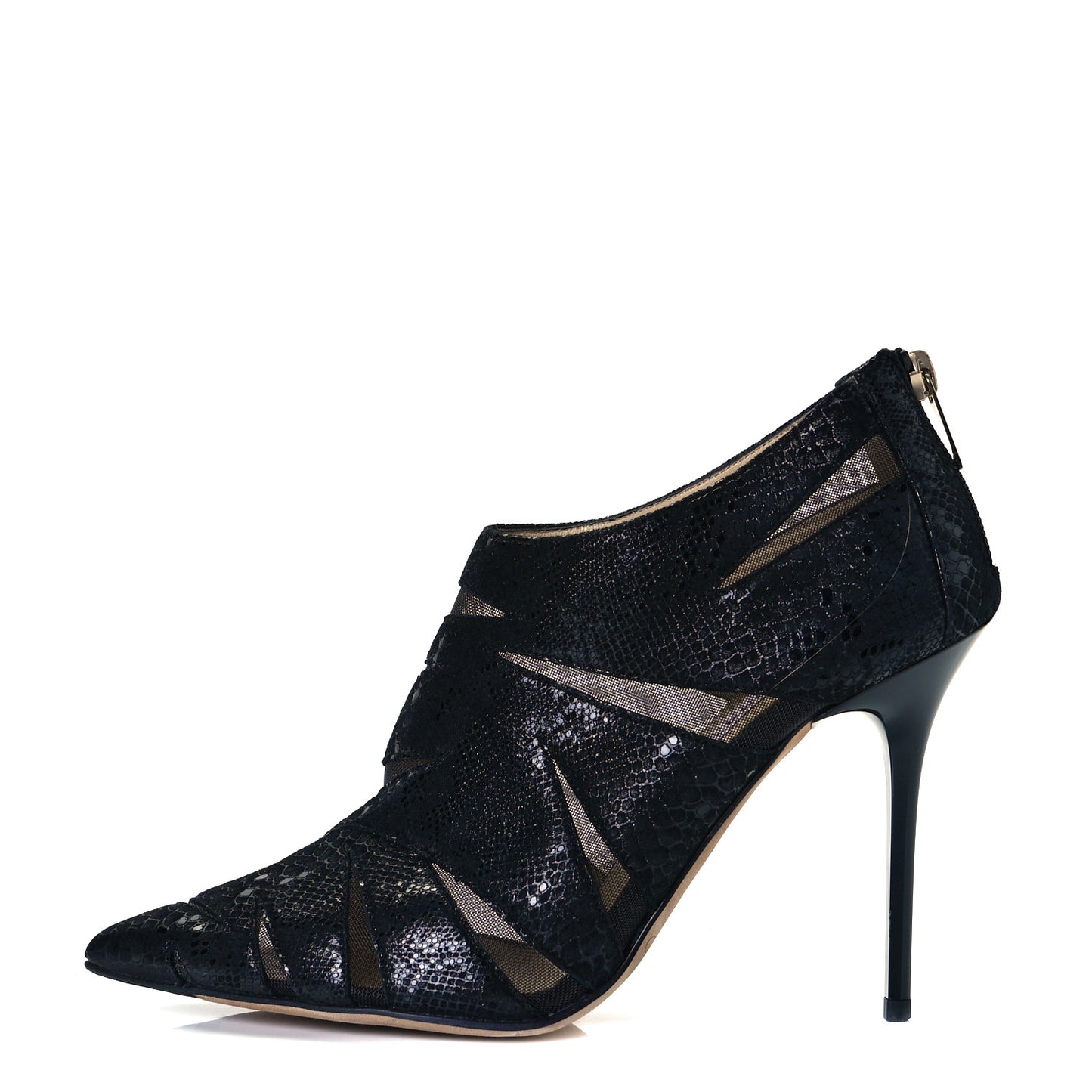 Glossed Snake-Effect Suede Mesh Wister Ankle Booties 38 Black