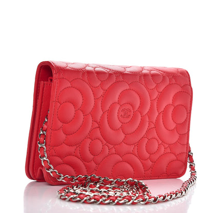 Chanel Caviar Camellia Embossed Wallet On Chain WOC Red 3 of 8