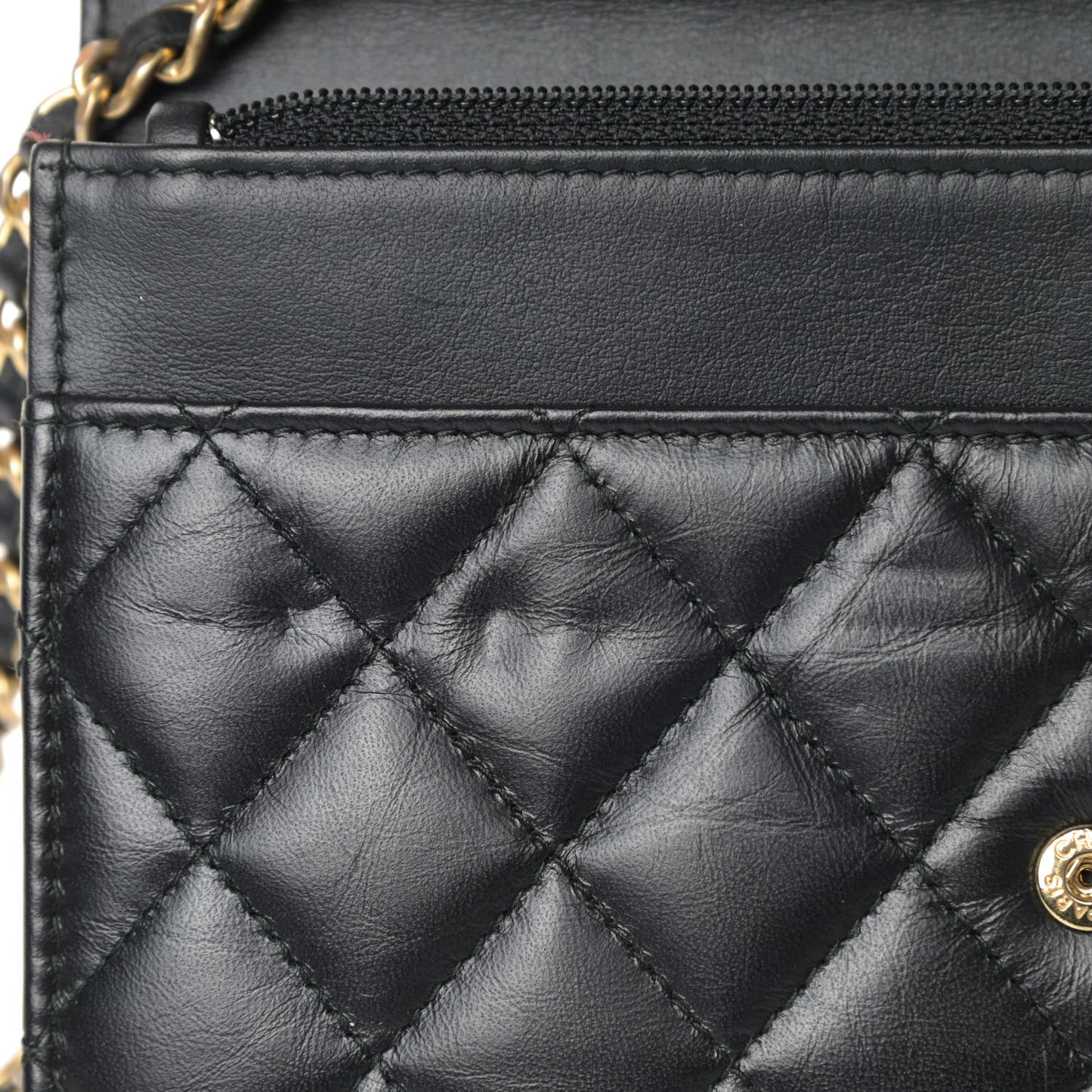 Aged Calfskin Quilted Lucky Charms 2.55 Reissue Wallet On Chain WOC Black