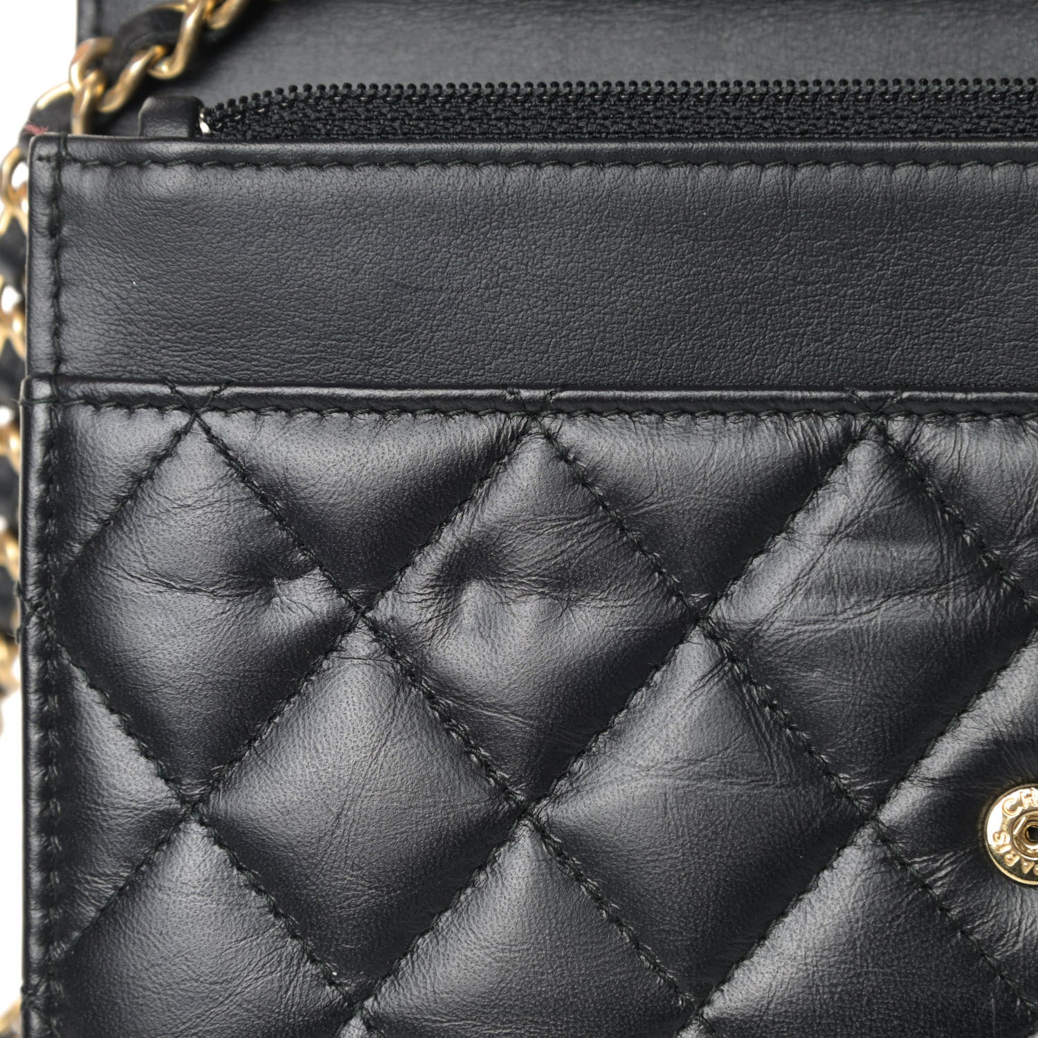 Chanel Aged Calfskin Quilted Lucky Charms 2.55 Reissue Wallet On Chain WOC Black 5 of 6