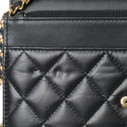 Chanel Aged Calfskin Quilted Lucky Charms 2.55 Reissue Wallet On Chain WOC Black 5 of 6