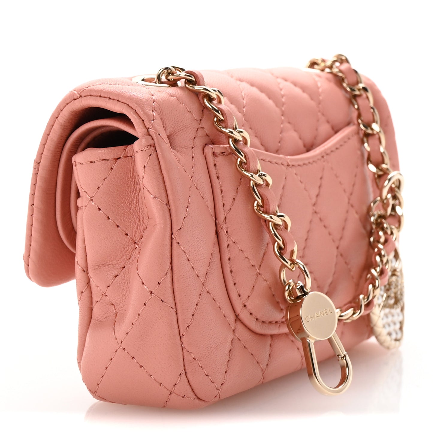 Lambskin Quilted Mini Double Flap With Hook Coral