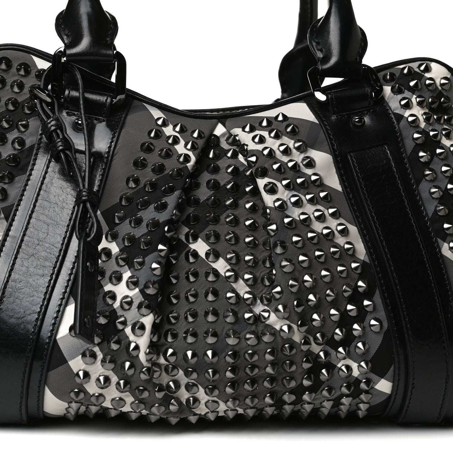 Burberry Nylon Beat Check Studded Satchel Black 9 of 18