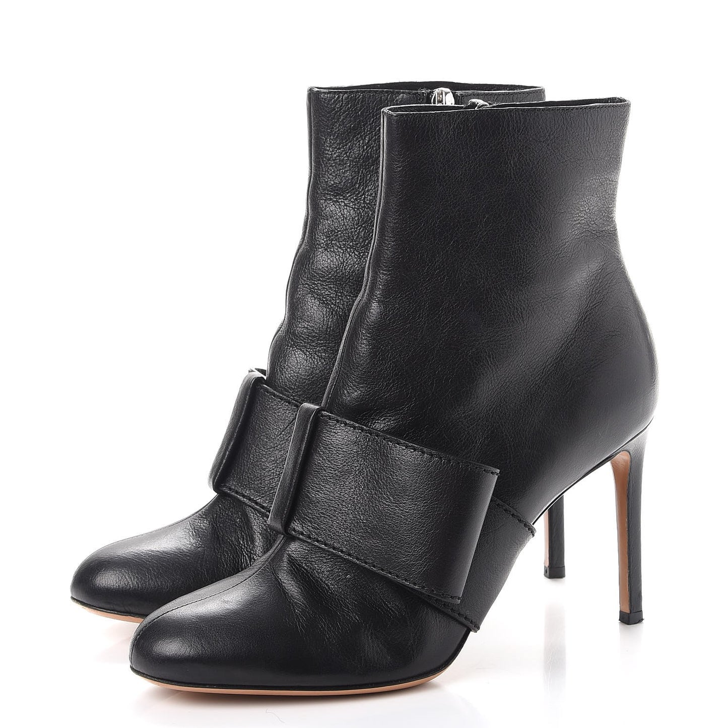 Calfskin Bow Ankle Boots 40.5 Black