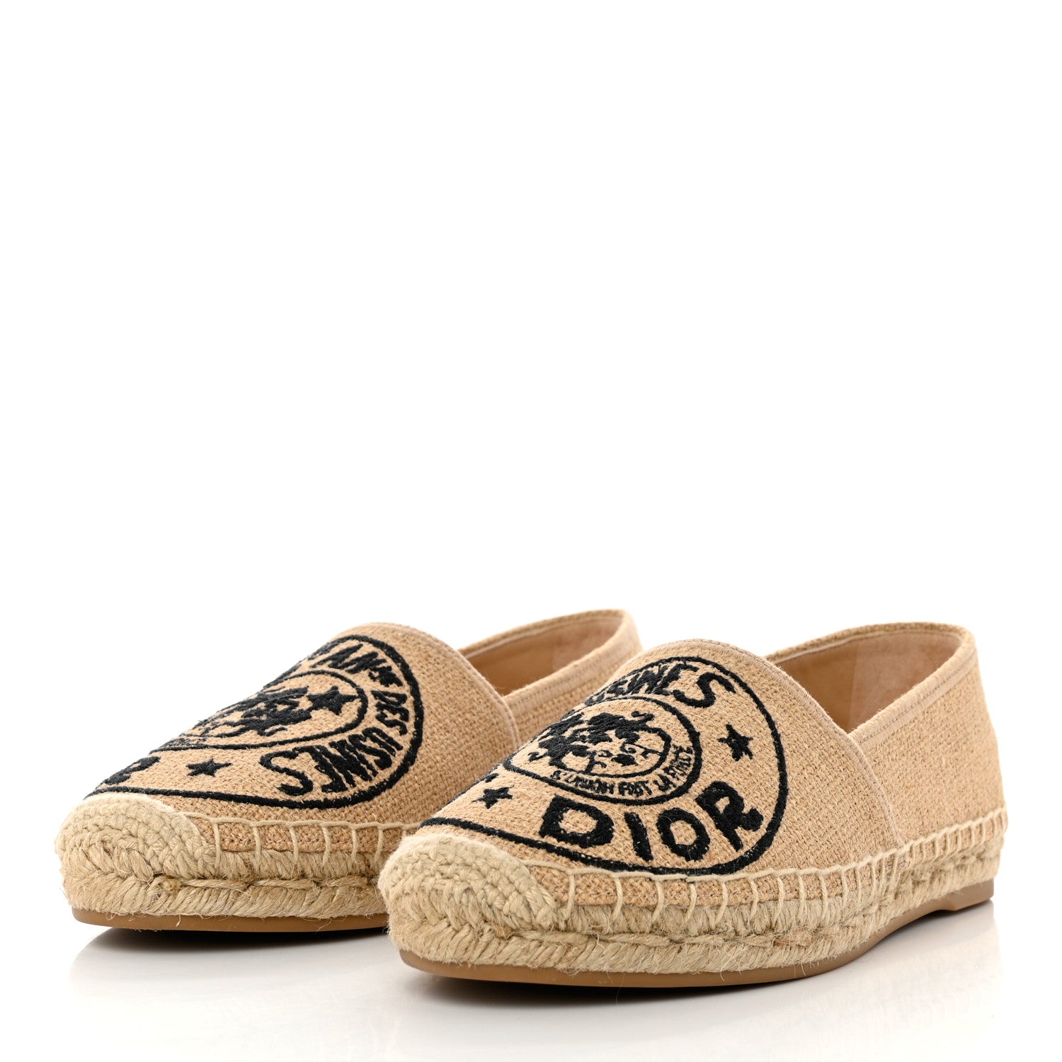 Christian Dior Canvas Embroidered Granville Union Motif Espadrille 36.5 Beige 3 of 8