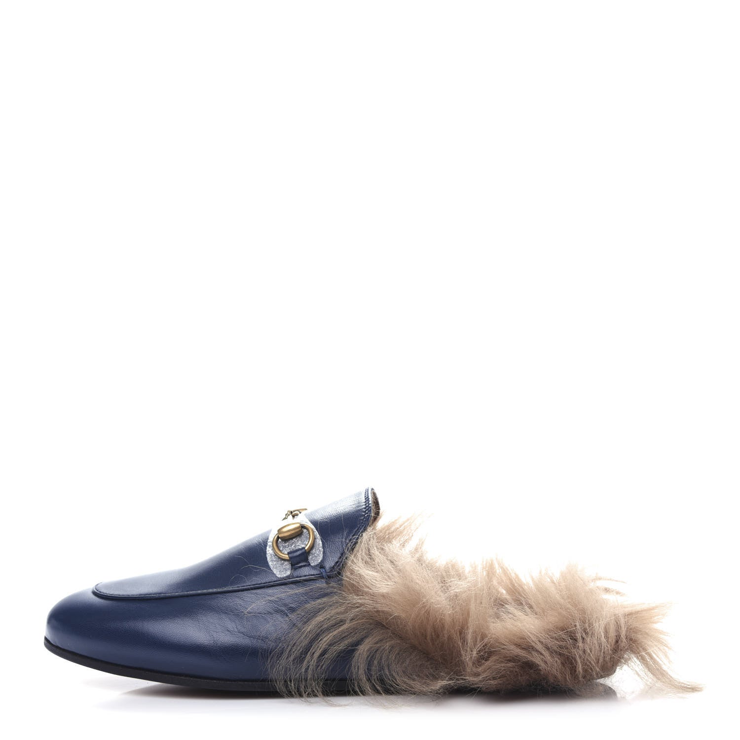 Gucci Malaga Kid Fur Womens Princetown Slippers 37 Blue Agata 1 of 10