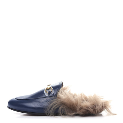 Gucci Malaga Kid Fur Womens Princetown Slippers 37 Blue Agata 1 of 10