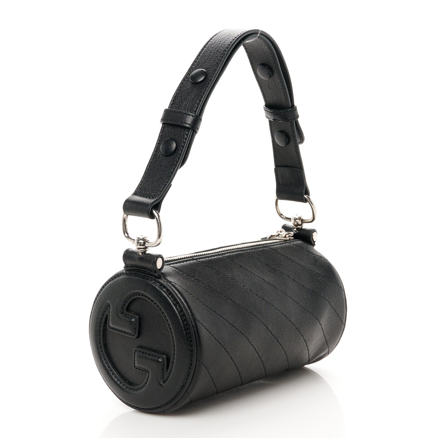 Gucci Sakai Be Green Calfskin Diagonal Stitched Mini Blondie Barrel Shoulder Bag Black 3 of 9