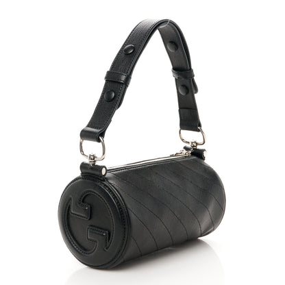 Gucci Sakai Be Green Calfskin Diagonal Stitched Mini Blondie Barrel Shoulder Bag Black 3 of 9